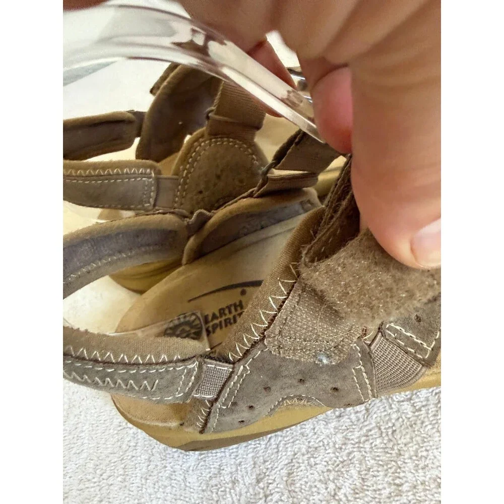 Earth Spirit Women's Brown Suede Velkro Strap Sandals Gelron Cushion Size 10